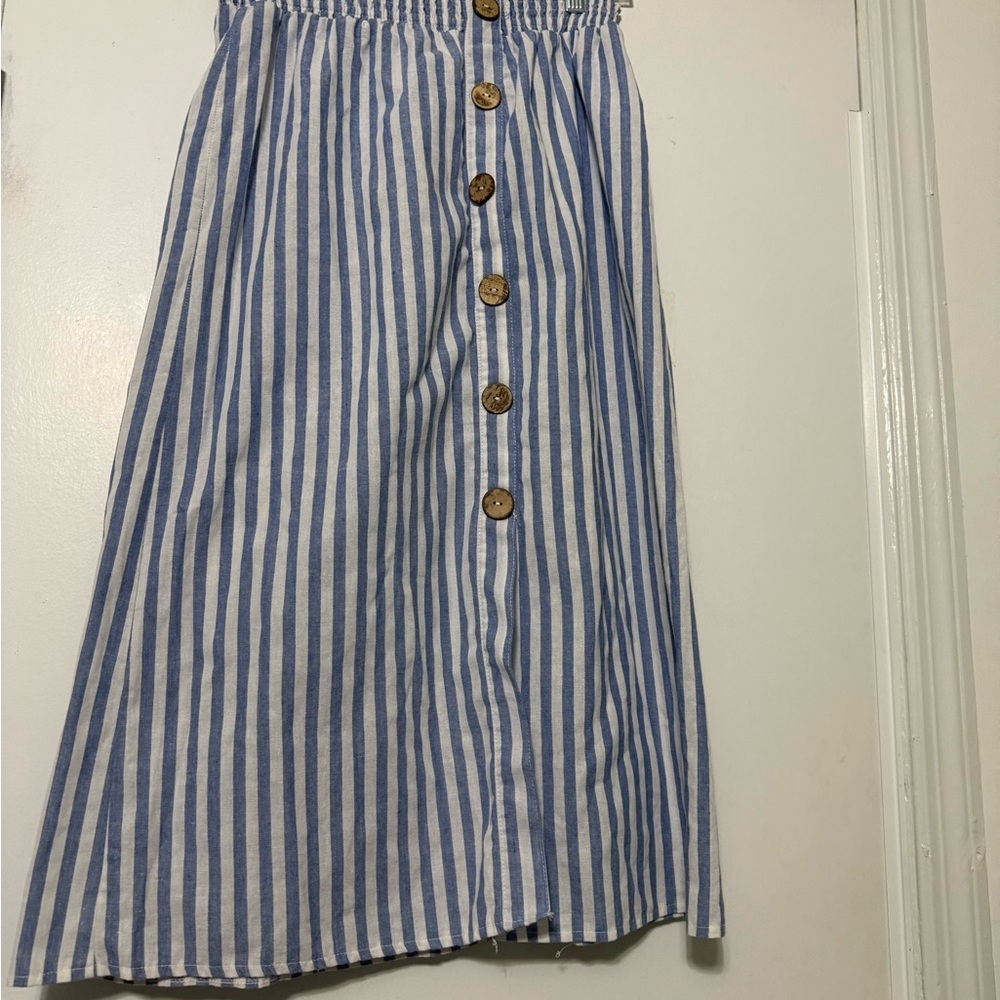 Haute Monde Blue and White Striped Midi Skirt
